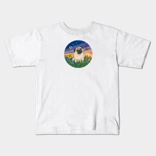 "Sunrise Garden" with a Fawn Pug and Butterfly Kids T-Shirt